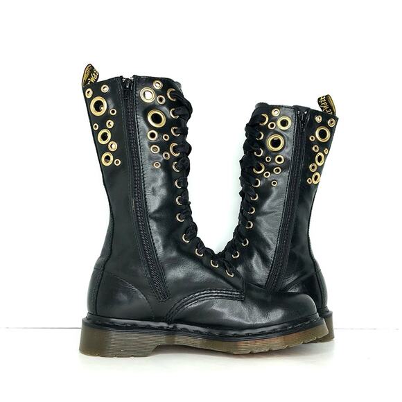 Dr. Martens Black Combat Boots with Gold Accents - Picture 5 of 11